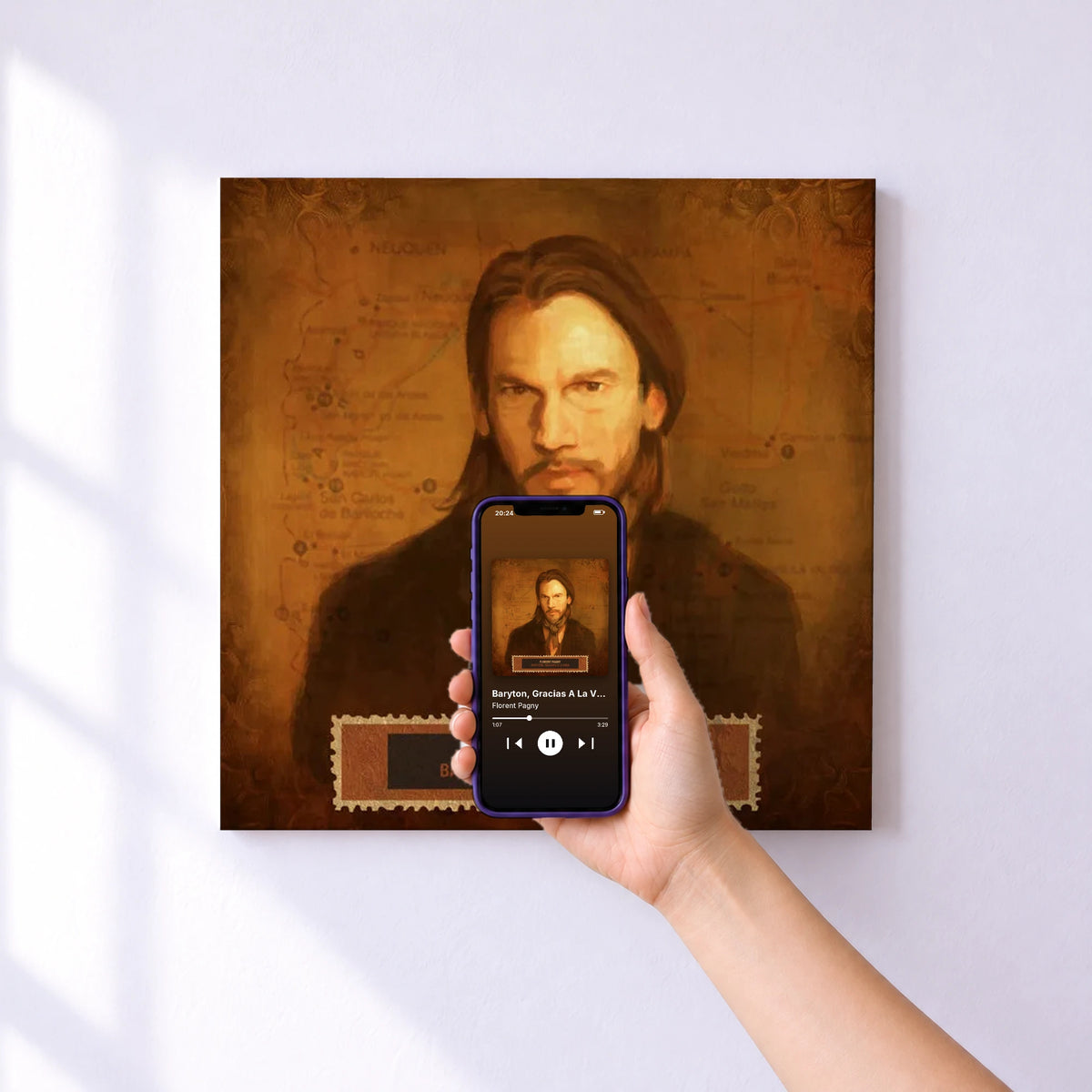 Affiche connectée Baryton, Gracias A La Vida de Florent Pagny au mur : l'album se lance en approchant le téléphone