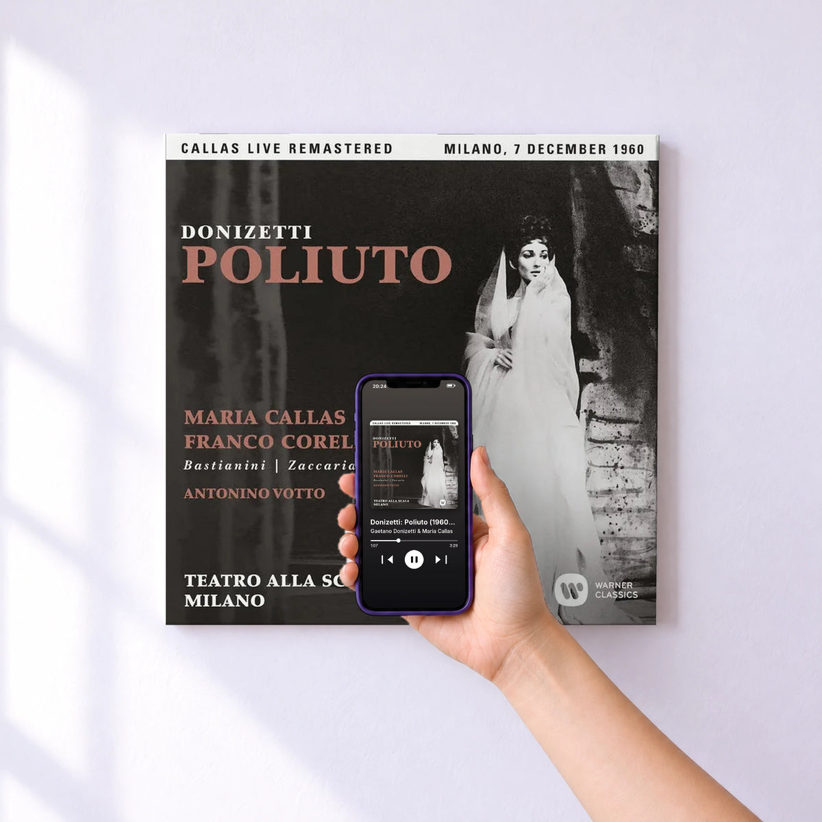 Affiche connectée Donizetti: Poliuto (1960 - Milan) - Callas Live Remastered de Gaetano Donizetti & Maria Callas au mur : l'album se lance en approchant le téléphone