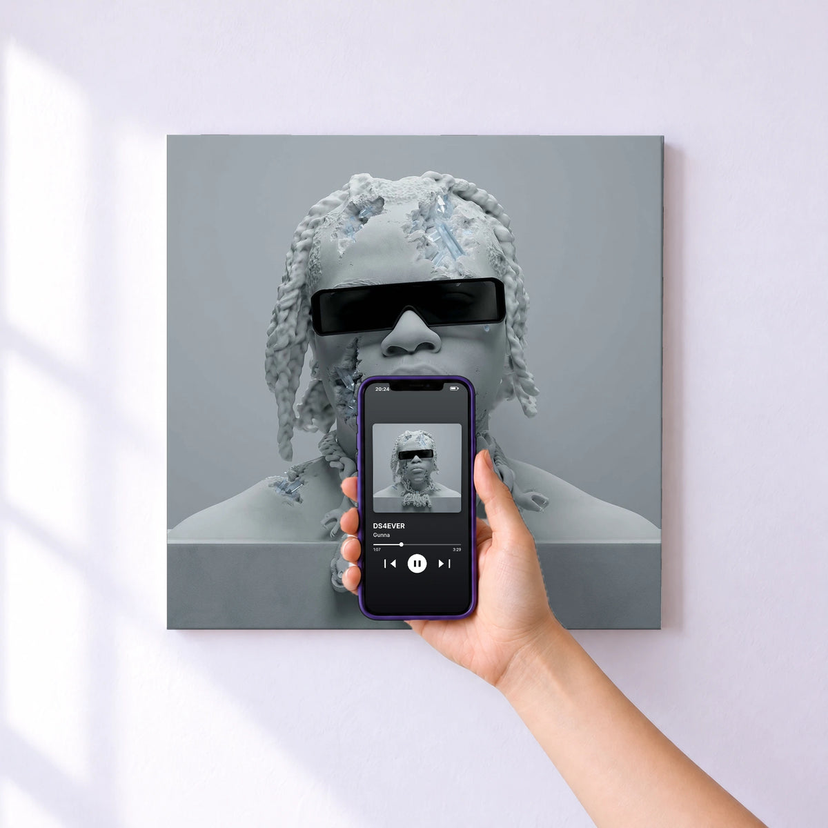 Affiche connectée DS4EVER de Gunna au mur : l'album se lance en approchant le téléphone