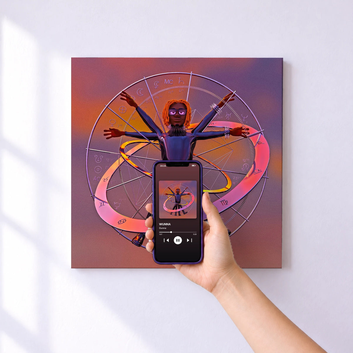 Affiche connectée WUNNA de Gunna au mur : l'album se lance en approchant le téléphone