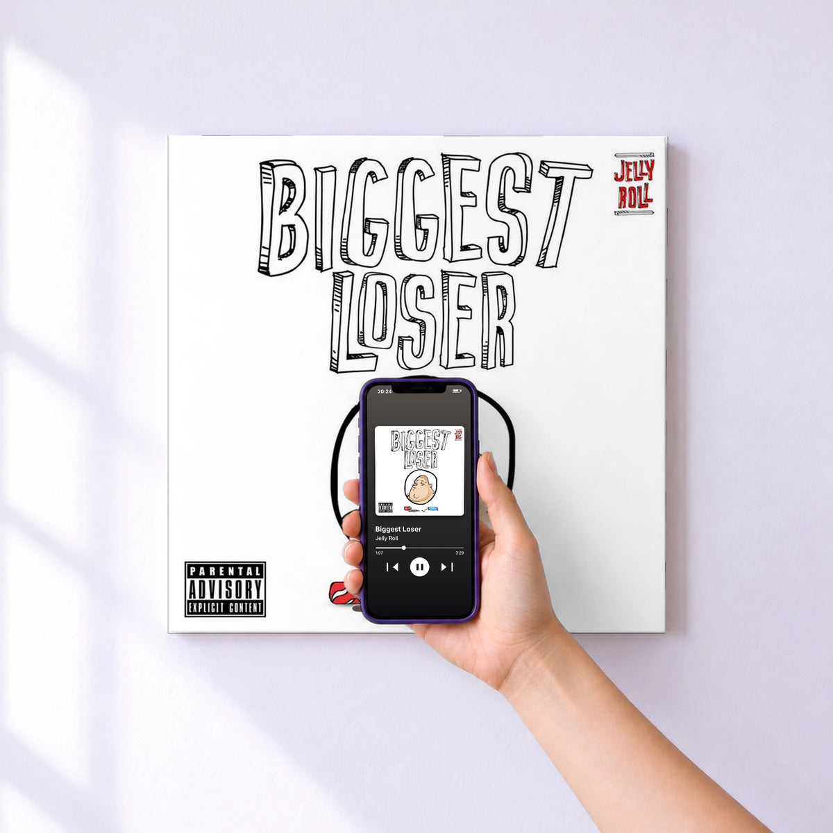 Affiche connectée Biggest Loser de Jelly Roll au mur : l'album se lance en approchant le téléphone