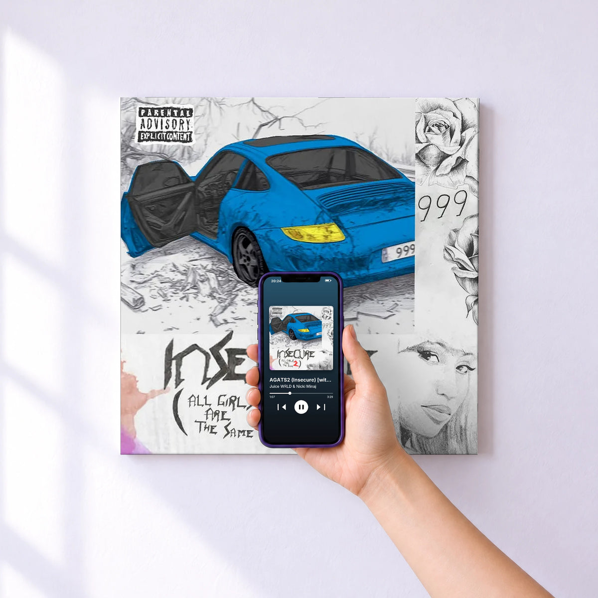 Affiche connectée AGATS2 (Insecure) [with Nicki Minaj] [Alternate Versions 2] de Juice WRLD & Nicki Minaj au mur : l'album se lance en approchant le téléphone