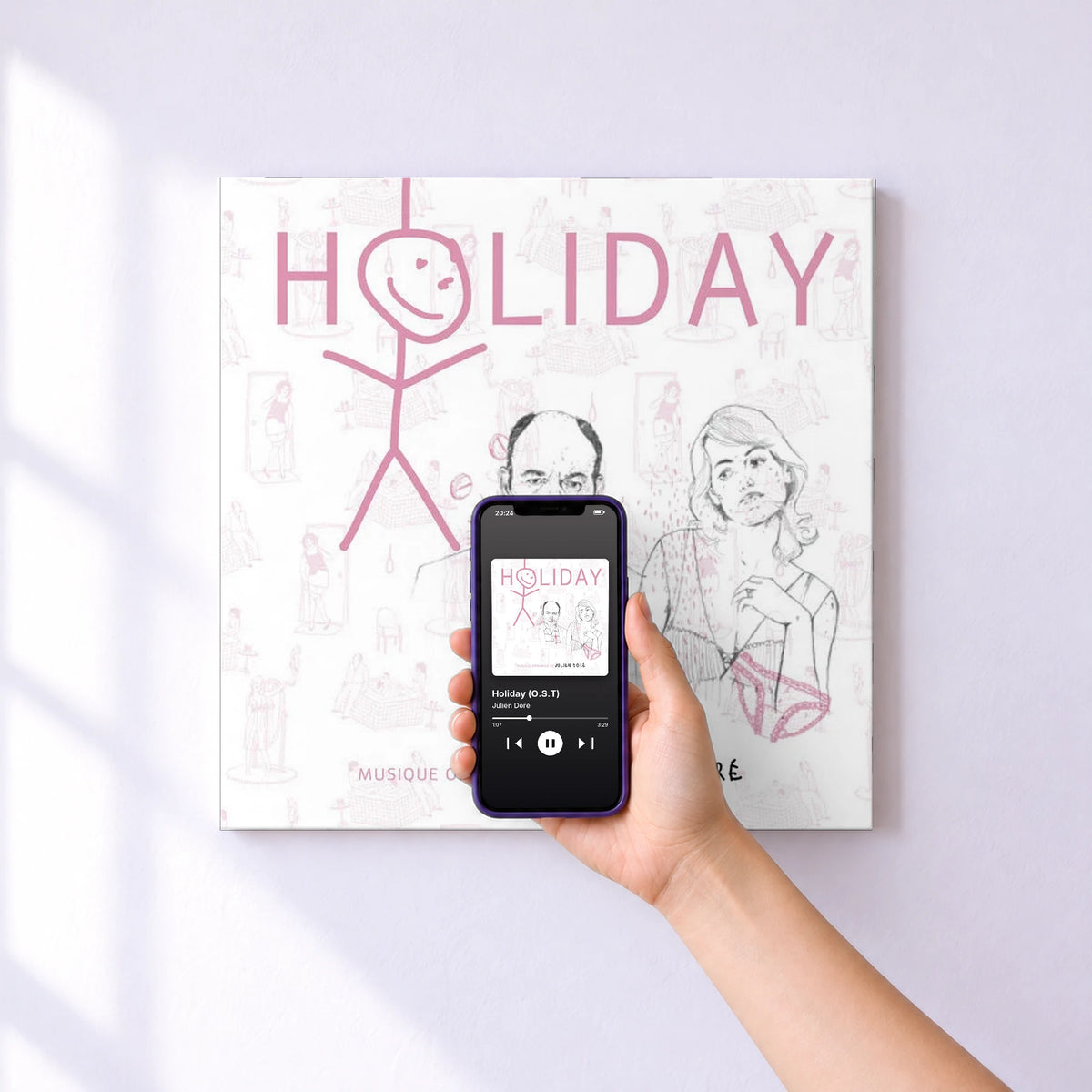 Affiche connectée Holiday (O.S.T) de Julien Doré au mur : l'album se lance en approchant le téléphone