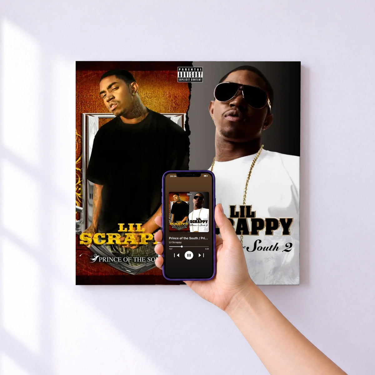 Affiche connectée Prince of the South / Prince of the South 2 (2 for 1: Special Edition) de Lil Scrappy au mur : l'album se lance en approchant le téléphone