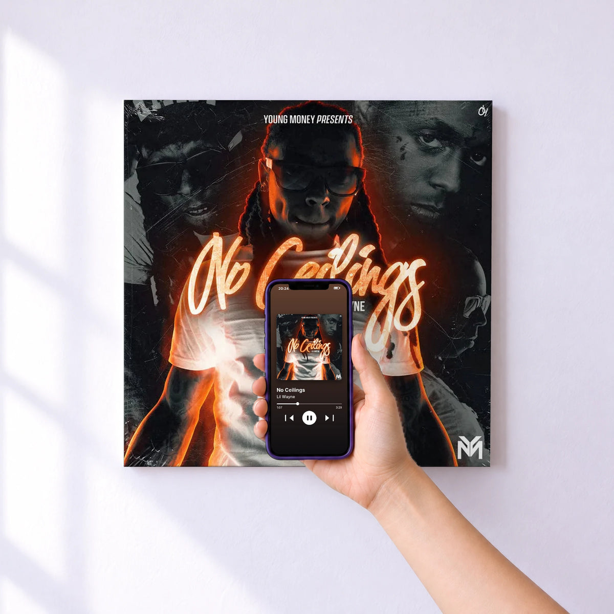 Affiche connectée No Ceilings de Lil Wayne au mur : l'album se lance en approchant le téléphone