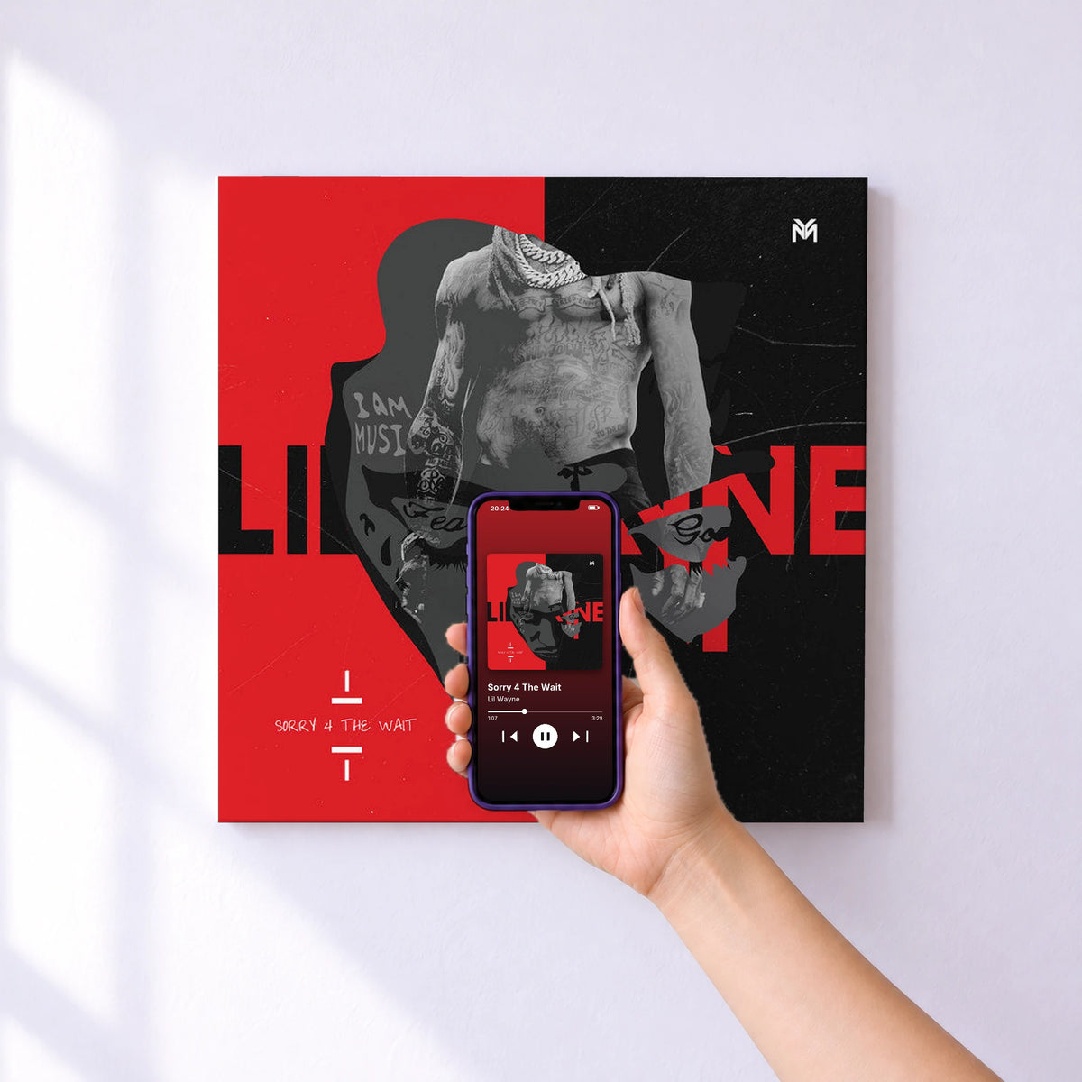 Affiche connectée Sorry 4 The Wait de Lil Wayne au mur : l'album se lance en approchant le téléphone