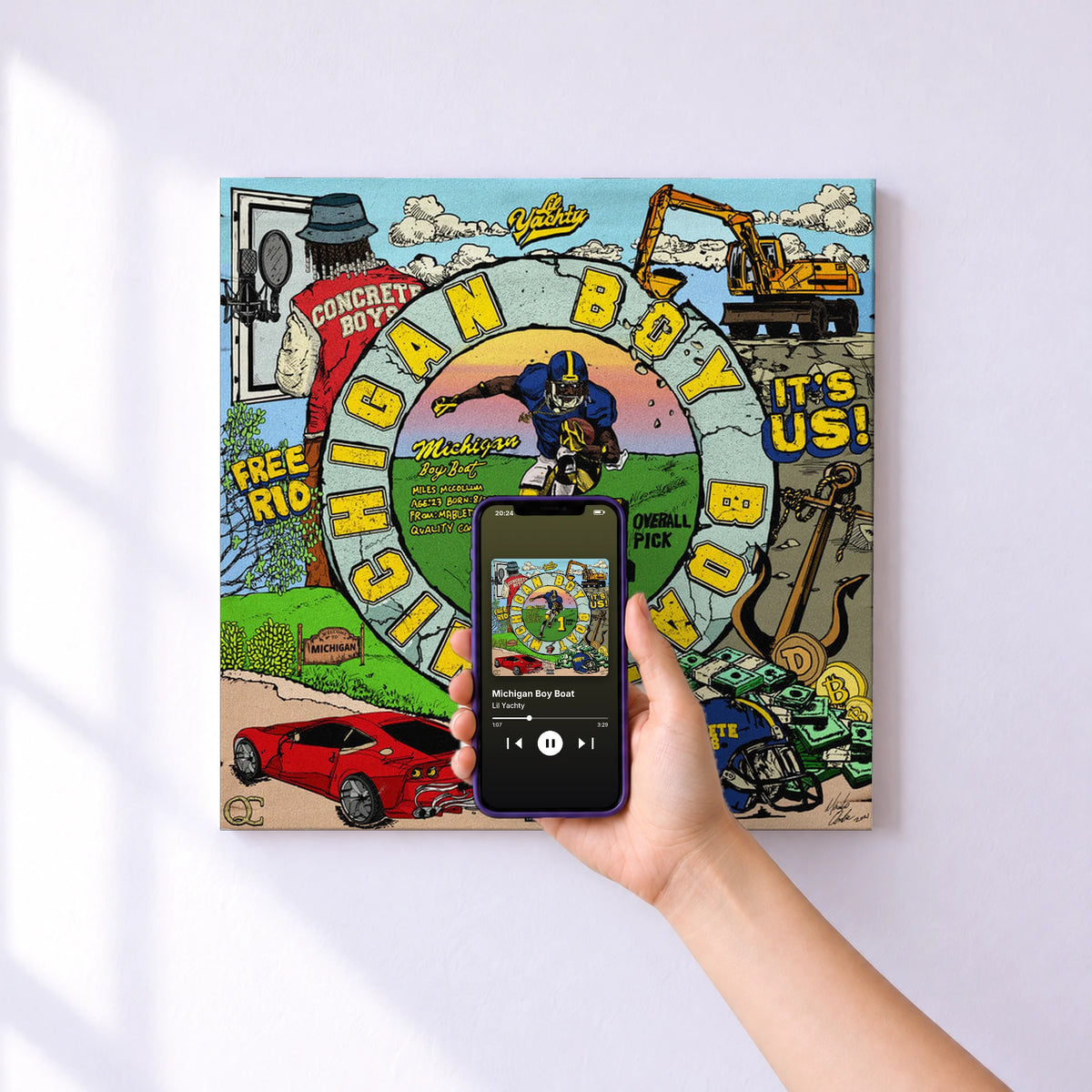 Affiche connectée Michigan Boy Boat de Lil Yachty au mur : l'album se lance en approchant le téléphone