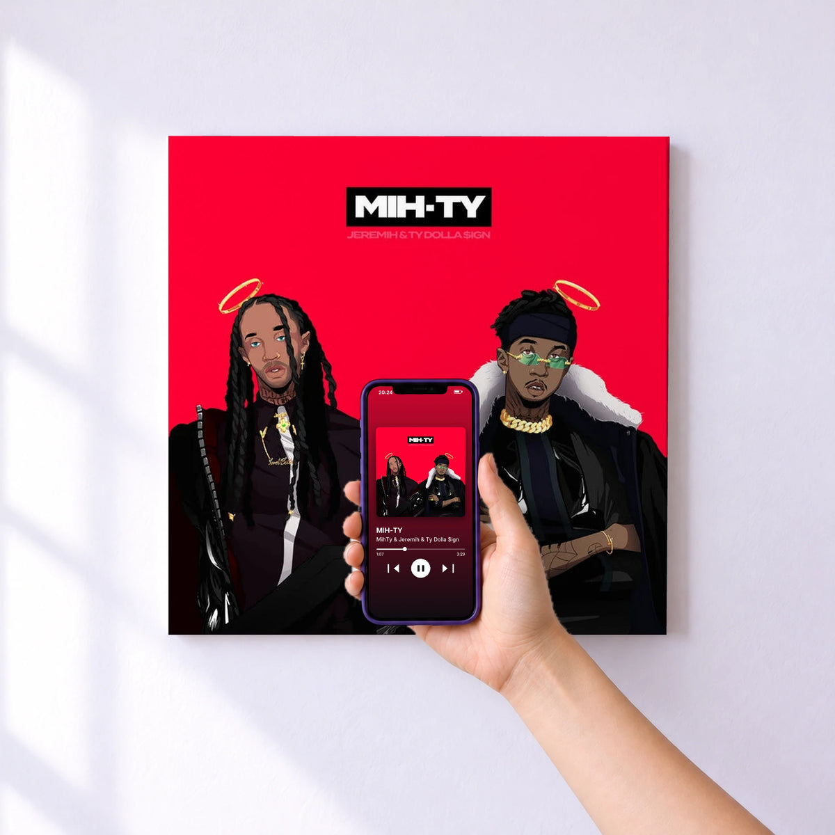 Affiche connectée MIH-TY de MihTy & Jeremih & Ty Dolla $ign au mur : l'album se lance en approchant le téléphone