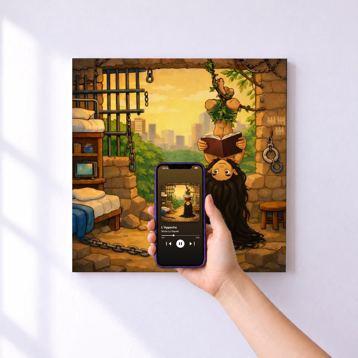 Affiche connectée L’Appache de Moha La Squale au mur : l'album se lance en approchant le téléphone