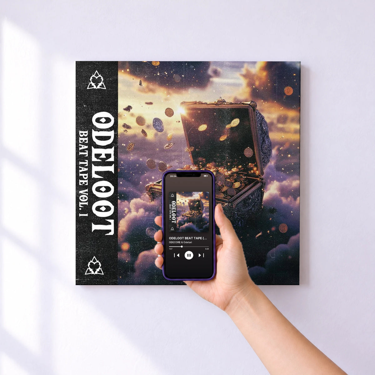 Affiche connectée ODELOOT BEAT TAPE (VOL. 1) de ODECORE & Odetari au mur : l'album se lance en approchant le téléphone