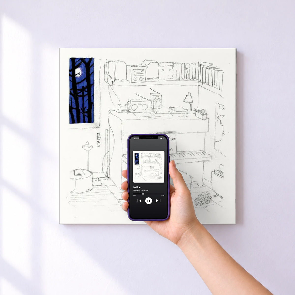 Affiche connectée Le Film de Philippe Katerine au mur : l'album se lance en approchant le téléphone