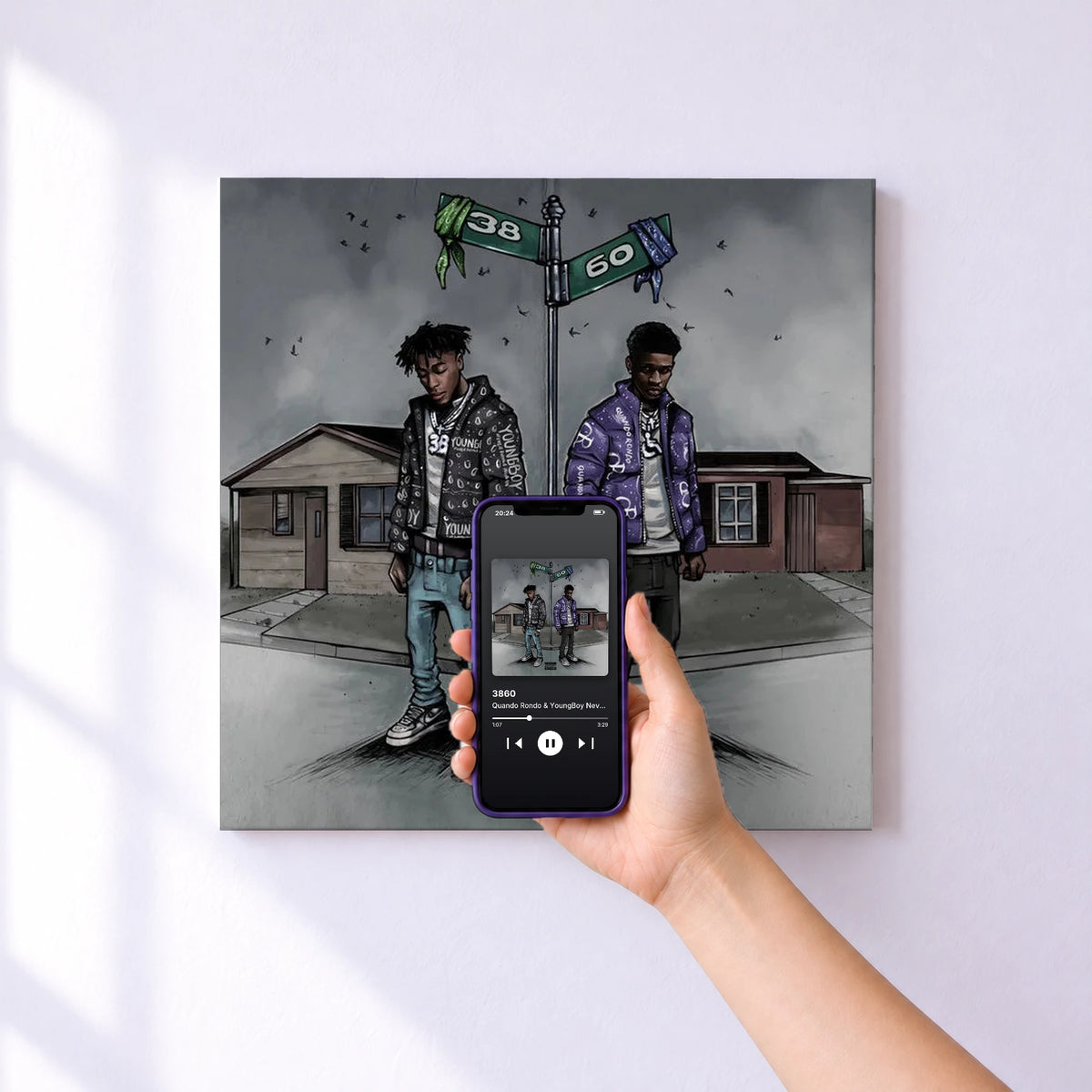Affiche connectée 3860 de Quando Rondo & YoungBoy Never Broke Again au mur : l'album se lance en approchant le téléphone