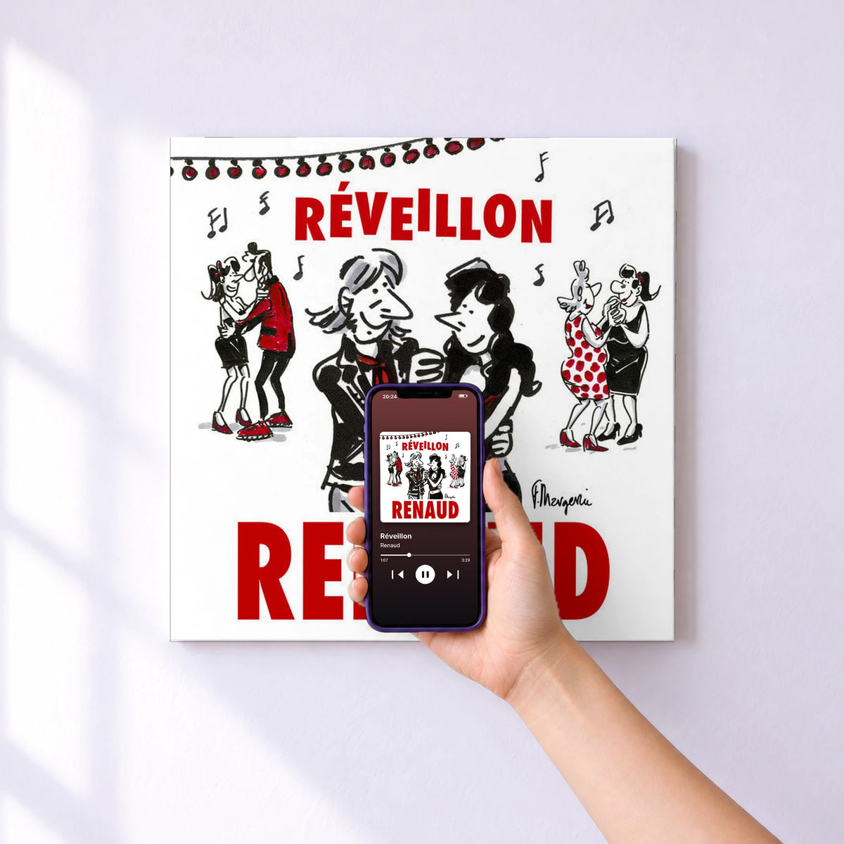 Affiche connectée Réveillon de Renaud au mur : l'album se lance en approchant le téléphone