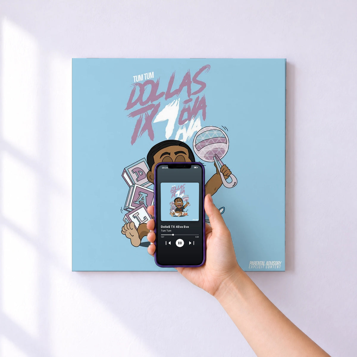 Affiche connectée Dolla$ TX 4Eva Eva de Tum Tum au mur : l'album se lance en approchant le téléphone
