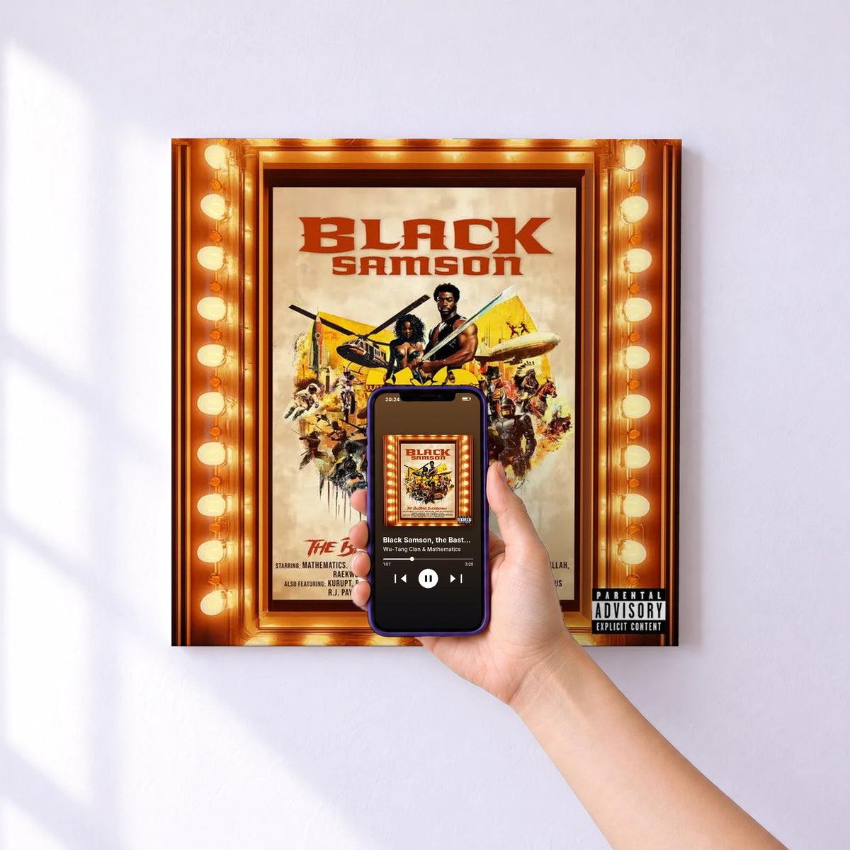 Affiche connectée Black Samson, the Bastard Swordsman (Deluxe) de Wu-Tang Clan & Mathematics au mur : l'album se lance en approchant le téléphone