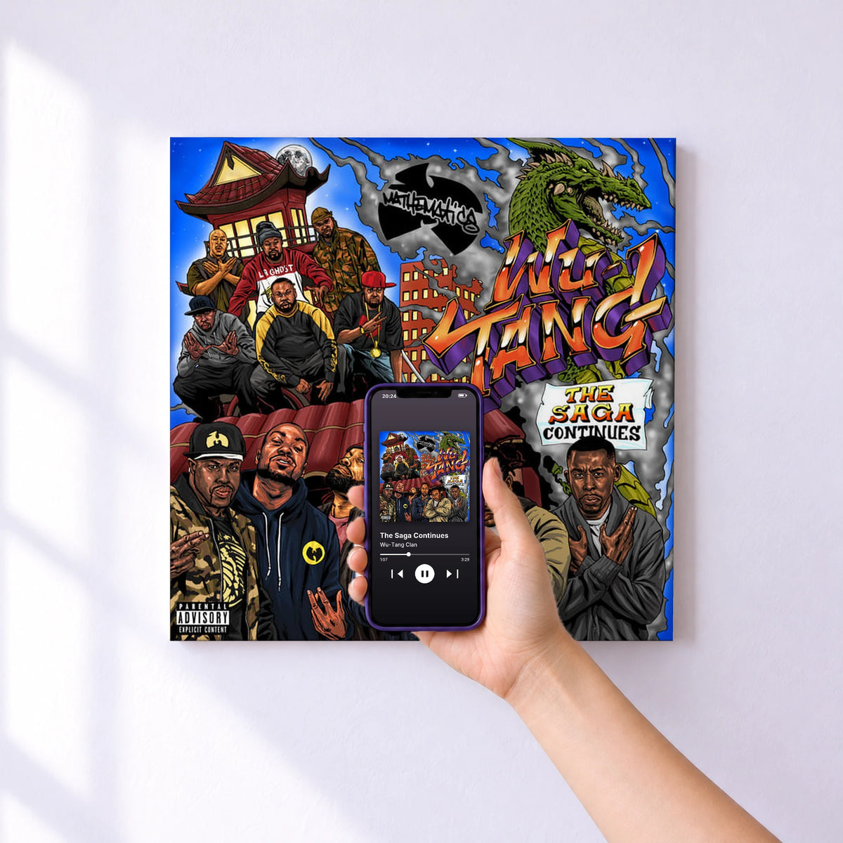 Affiche connectée The Saga Continues de Wu-Tang Clan au mur : l'album se lance en approchant le téléphone