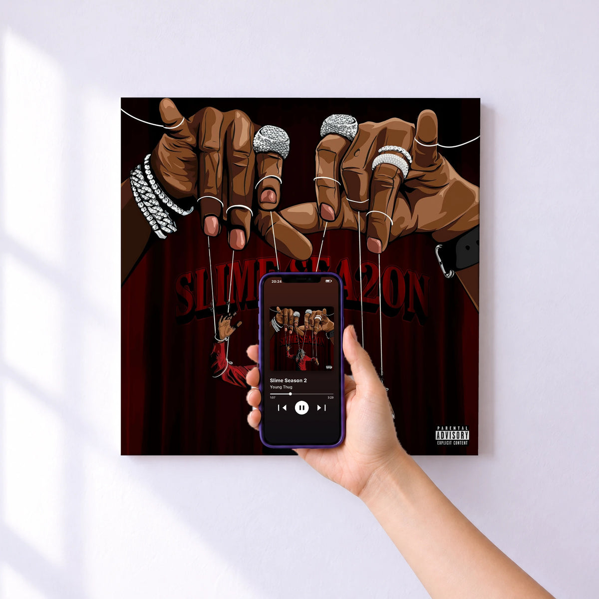 Affiche connectée Slime Season 2 de Young Thug au mur : l'album se lance en approchant le téléphone