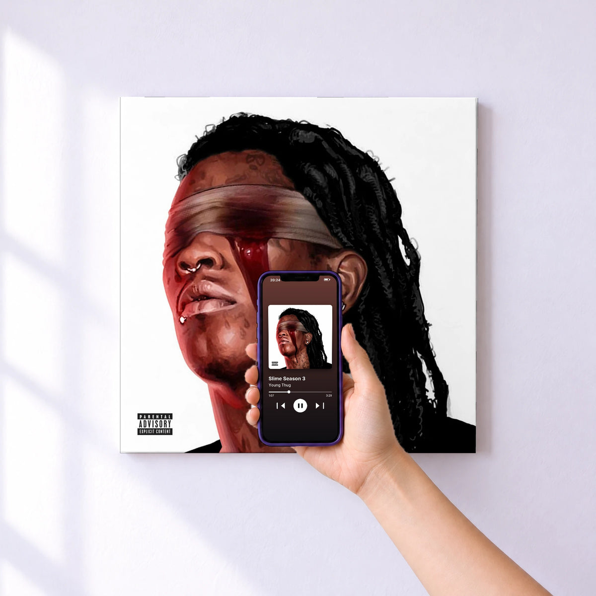 Affiche connectée Slime Season 3 de Young Thug au mur : l'album se lance en approchant le téléphone