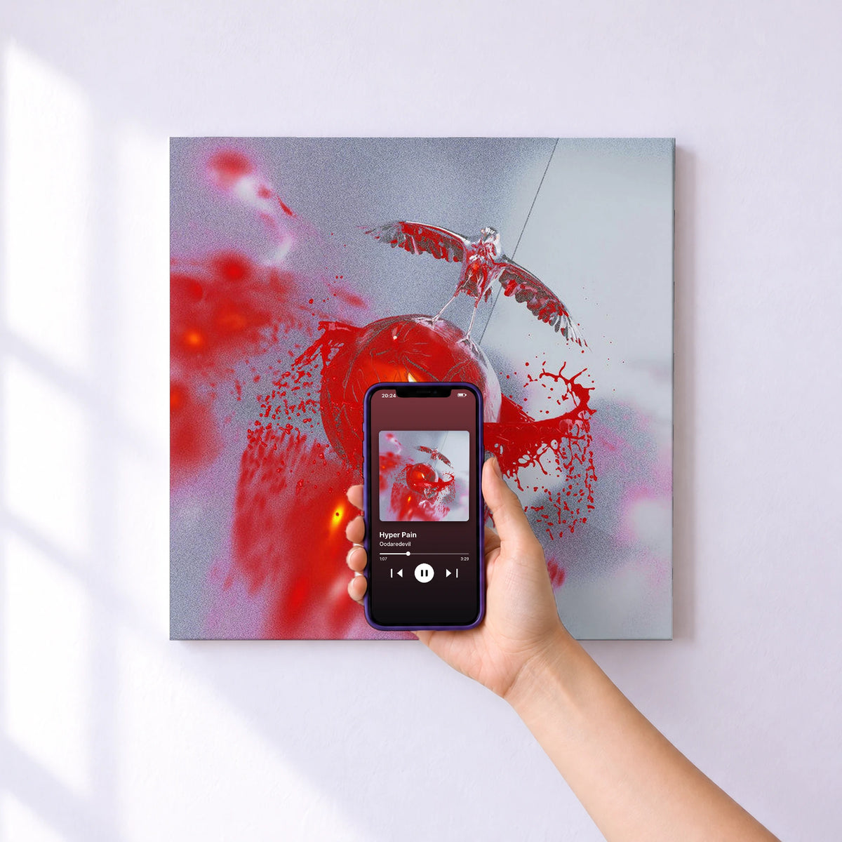 Affiche connectée Hyper Pain de Oodaredevil au mur : l'album se lance en approchant le téléphone
