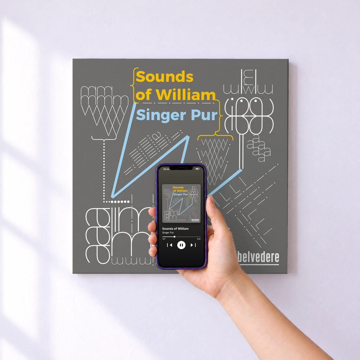 Affiche connectée Sounds of William de Singer Pur au mur : l'album se lance en approchant le téléphone